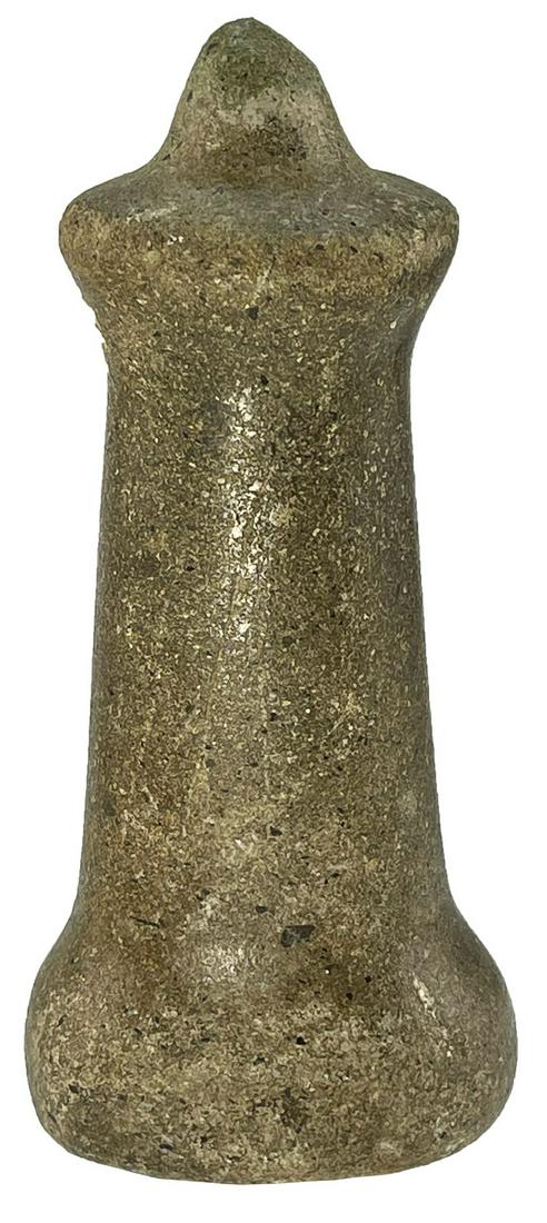 7" Nipple Top Pestle. Columbia River, WA. Highly: 7" Nipple Top Pestle. Columbia River area, WA. Highly polished greenish gray Hardstone. Well made, squared base and classic spiked top. Ex-Dr. John Mountjoy, Brian Beaulaurier