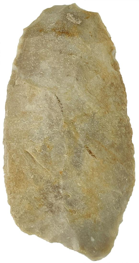 Large 7 1/4" Scraper or Spade. San Lazaro Pueblo, NM.: Large 7 1/4" Scraper or Spade. San Lazaro Pueblo, NM. Quartzite. Good condition, old use wear on bit. From the Forrest Fenn Collection