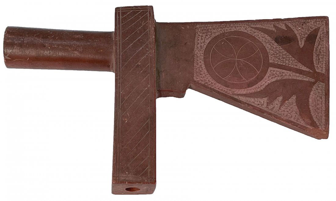 7 1/4" Tomahawk Effigy Catlinite Pipe. Hand engraved. (1 of 8)