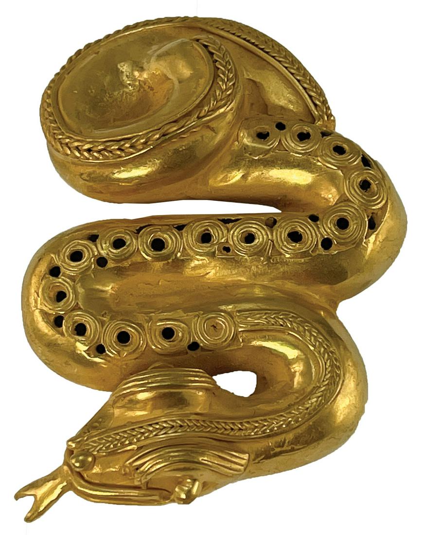 3 1/2" Tairona Snake Effigy. Gold content unknown. Rare (1 of 6)