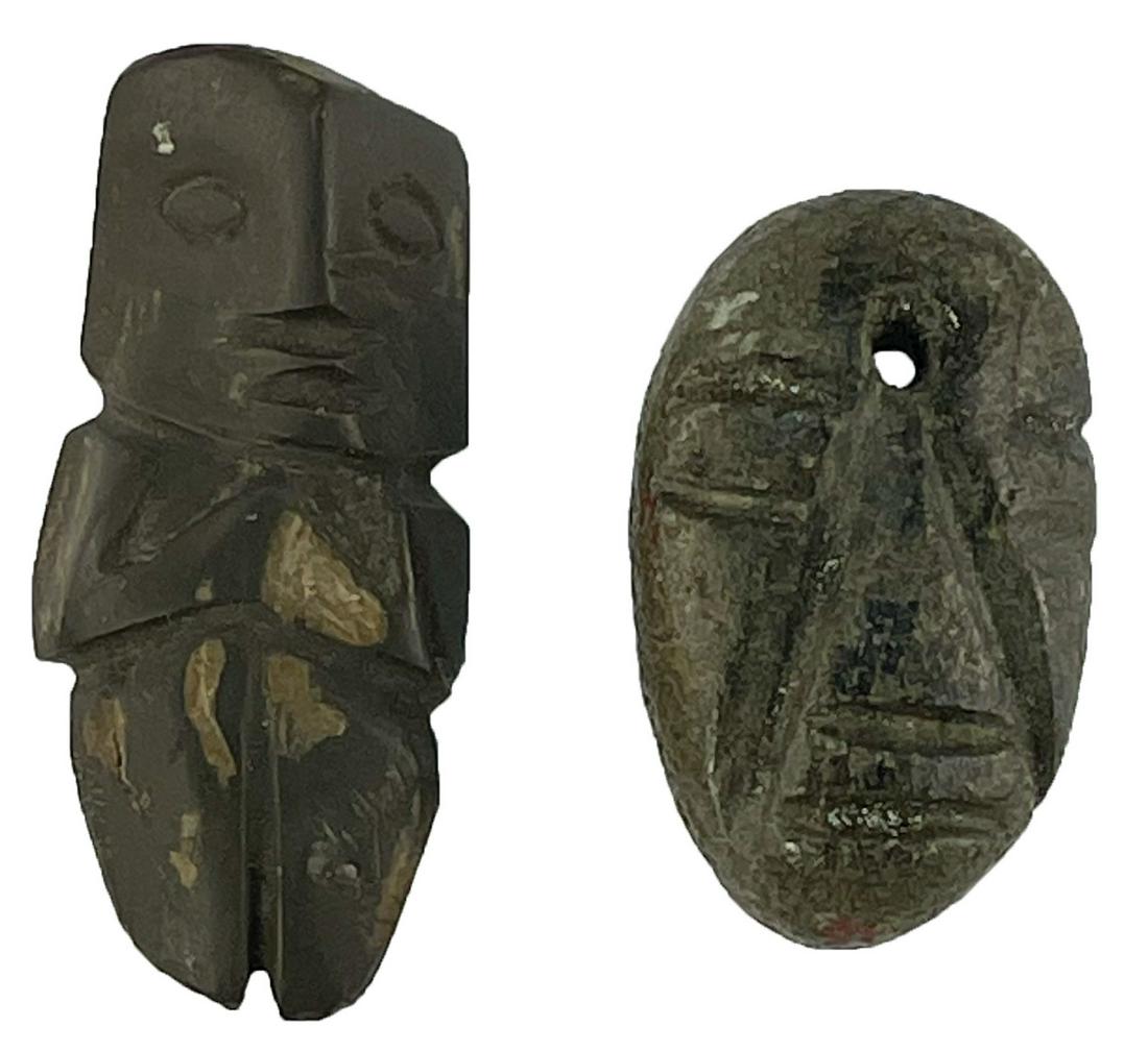 2 Pre-Columbian Artifacts: 1 5/16" Olmec Face Pendant & (1 of 2)