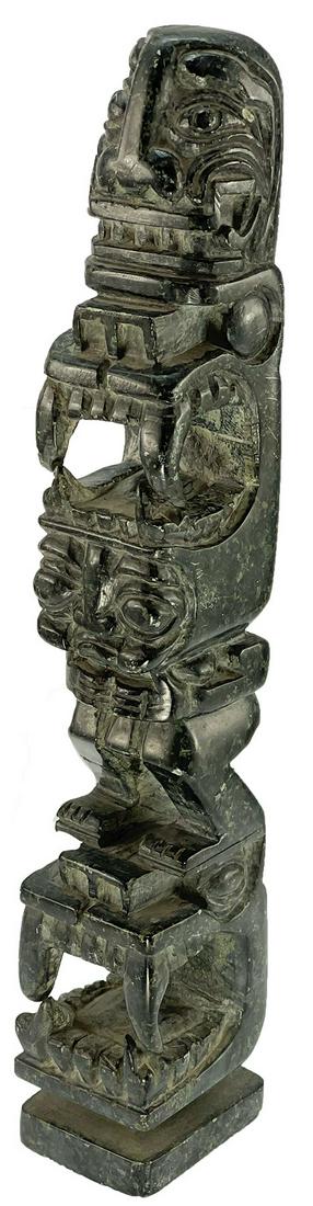 9 1/2" Carved Totem Pole. Made of a form Steatite.: 9 1/2" Carved Totem Pole. Made of a form Steatite. 1950's Northwest Coast Tourist Trade. Very fine condition