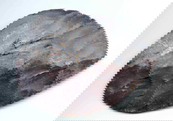 5 1/8" Cache Blade. Ex-Copeland. Jackson COA: 5 1/8" Cache Blade. Gibson Co, IN. Made on a large Hornstone flake with Bullseye. Ex-Stan Copeland. Jackson Paper