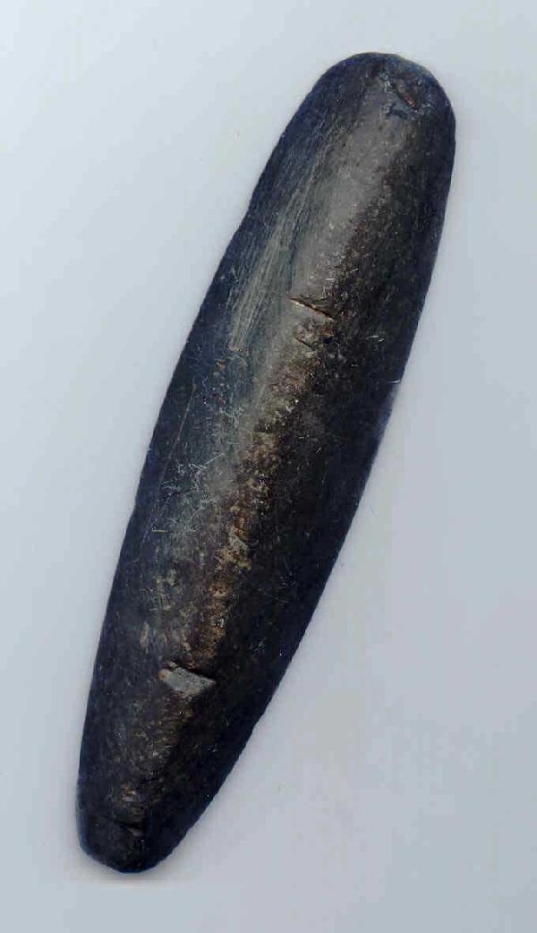 5 1/4" Undrilled Keeled Gorget. Pictured (Diller): 5 1/4" Undrilled Keeled Gorget with Engraving. OH. Pictured in '05 Archie Diller Catalog