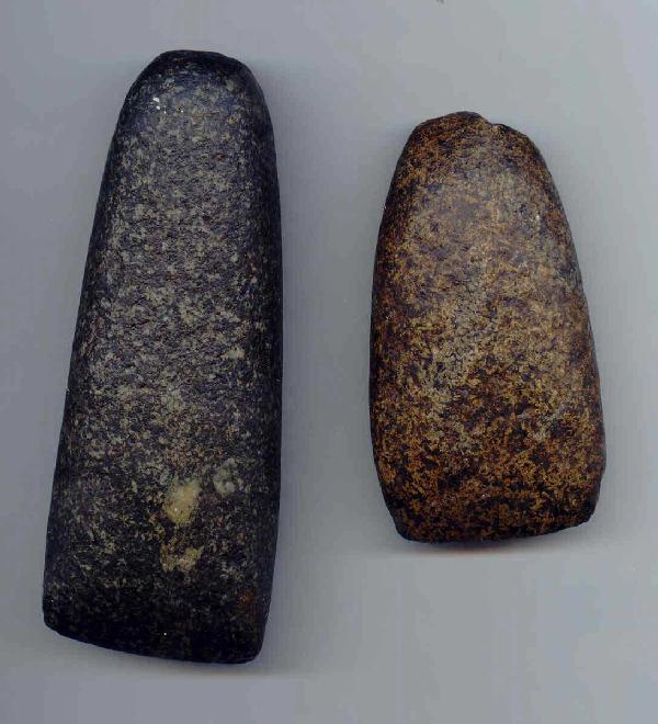 3" Granite Adz & 4 1/8" Porphyry Celt. IN: 3" Granite Adz & 4 1/8" Porphyry Celt. Jay Co, IN. Ex-Paul Ross