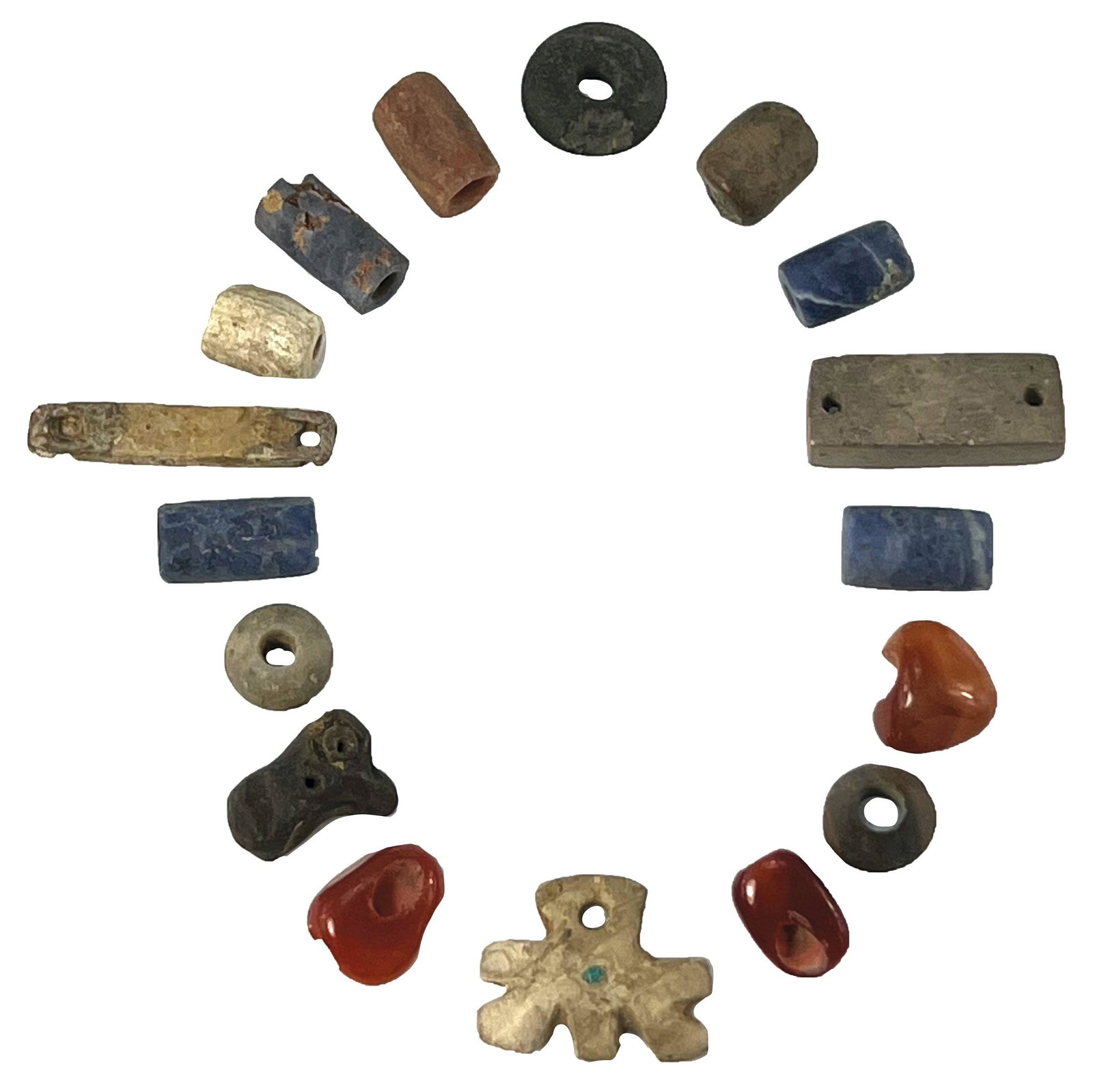 17 pc. Pre-Columbian Necklace.  A variety of materials (1 of 2)