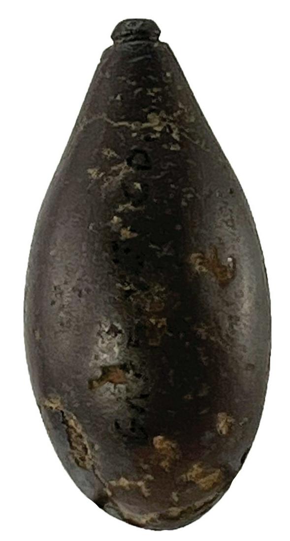 2 1/4" Grooved Hematite Plummet. Greene Co, IL. Very well made: 2 1/4" Grooved Hematite Plummet. Greene Co, IL. A few scuffs. Very well made with precision groove. Ex-Ray Fraser