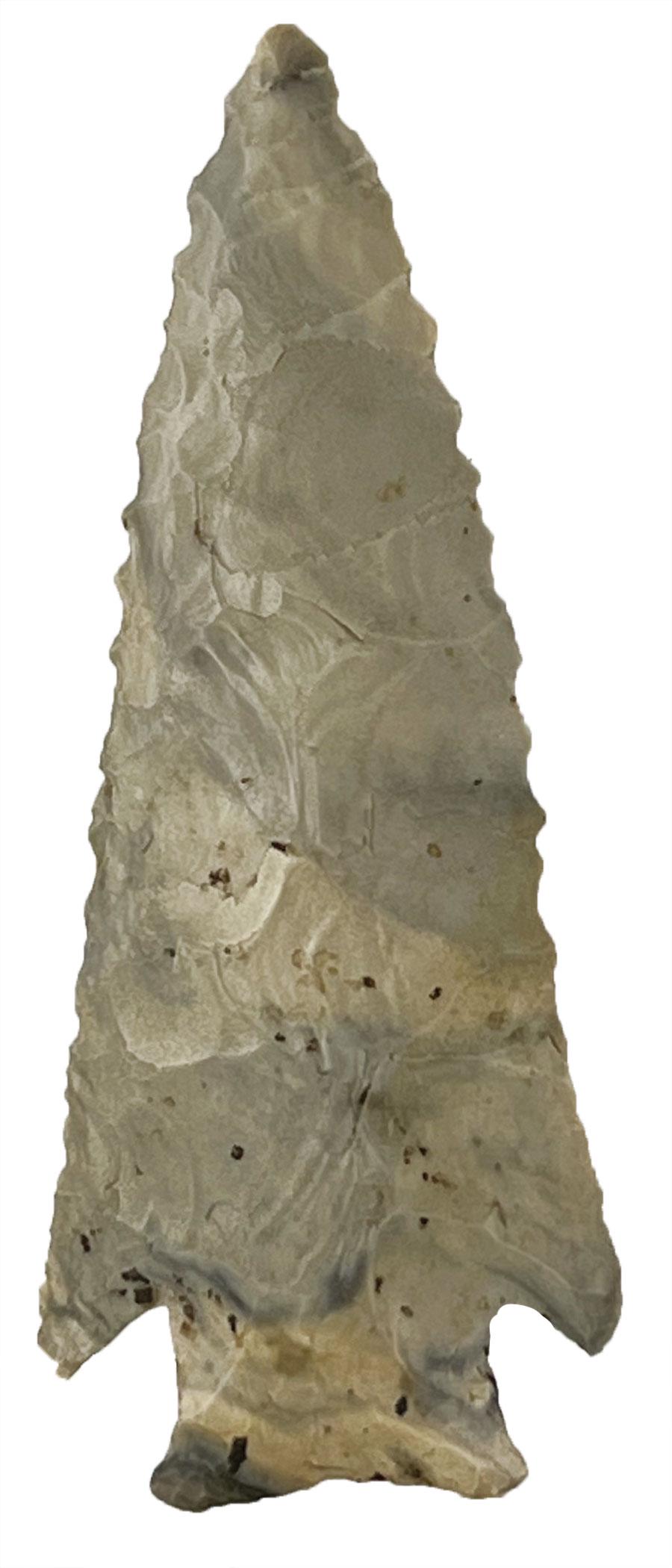 3 11/16" Knobbed Hardin. KY. Ex-Hunt, Putty & Davis (copy) G10 COAs: 3 11/16" Knobbed Hardin. Ketucky. Glossy gray with blue/black streaking. Well made with pronounceed edge flaking. Ex-Jeff Hunt, Merle Wasson. Putty and Davis (copy) G10 COAs
