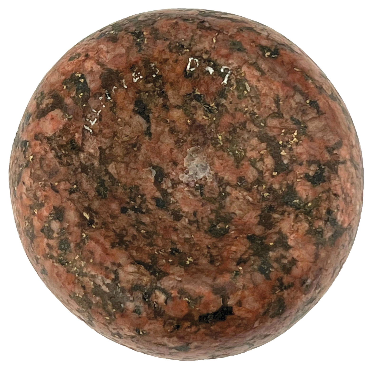 3 3/8" Jersey Bluff Discoidal. Brown Co, IL. G10. Found 1970: 3 3/8" Jersey Bluff Discoidal. Brown Co, IL. Colorful and nicely polished Granite. Excellent symmetry. G10. Found 1970 by James Poston. Ex-Harold Southwood