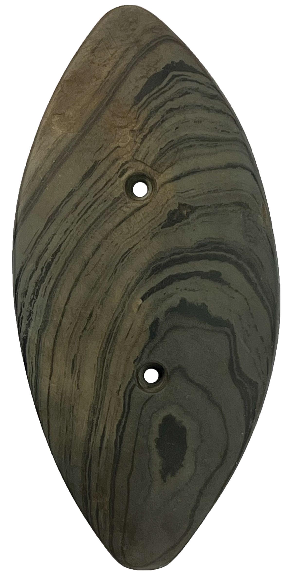 6" Glacial Kame Gorget. Delaware Co, OH. Highly polished banded Slate: 6" Glacial Kame Gorget. Delaware Co, OH. Highly polished banded Slate. Some light scuffs to surfaces, good condition