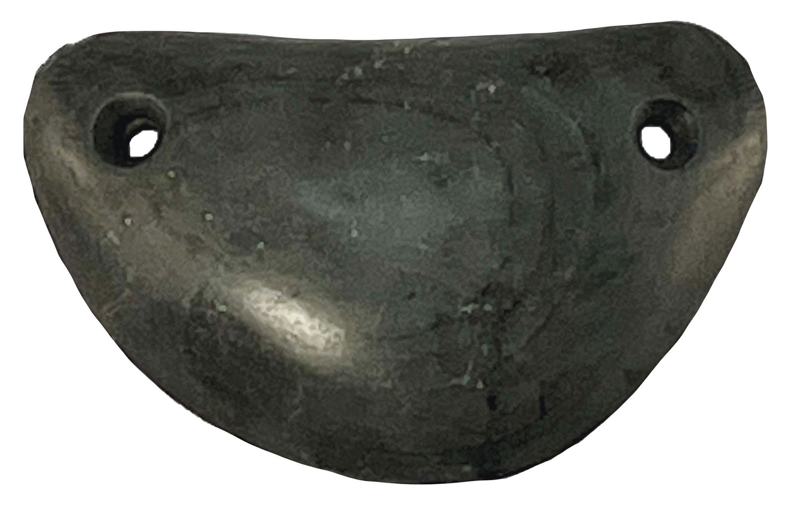 1 15/16" Gorget. OH. Highly polished banded Slate. Suspension style.: 1 15/16" Gorget. OH. Highly polished banded Slate. Suspension style. Fine condition. Ex-Dean Mesnard. Found in 1920's by William O. Block.