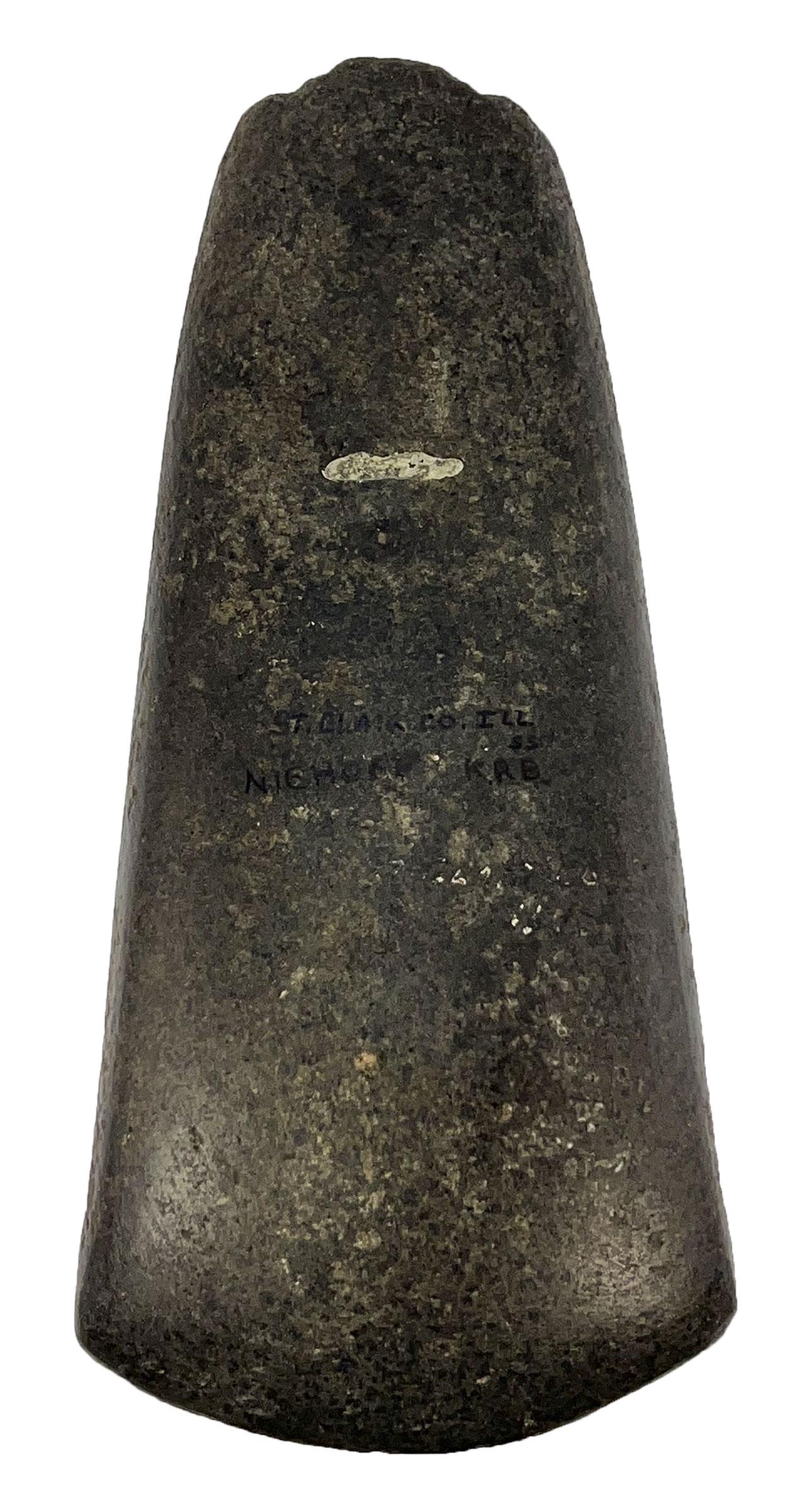 9 3/8" Flared Bit Celt. St. Clair Co, IL. Perino COA. Nicely polished: 9 3/8" Flared Bit Celt. St. Clair Co, IL. Large, nicely polished and very well made. Very good condition, some use wear to pole. What a Celt. Ex-Richard Niehoff, Scott Swanger, Tom Stanton. Perino COA