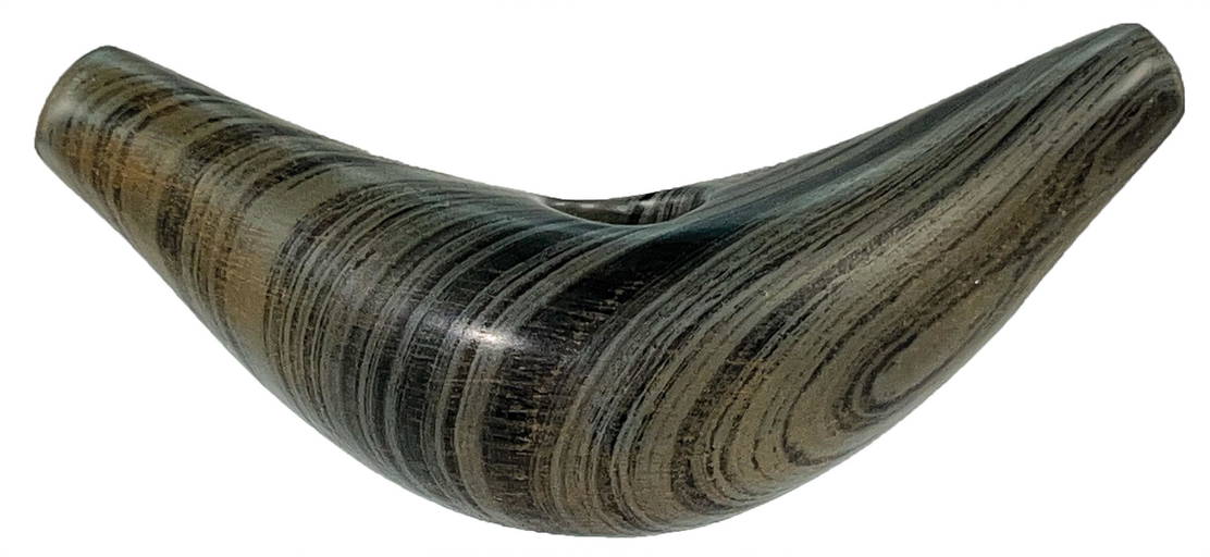 3 11/16" Crescent Bannerstone. Vividly banded Slate, well polished