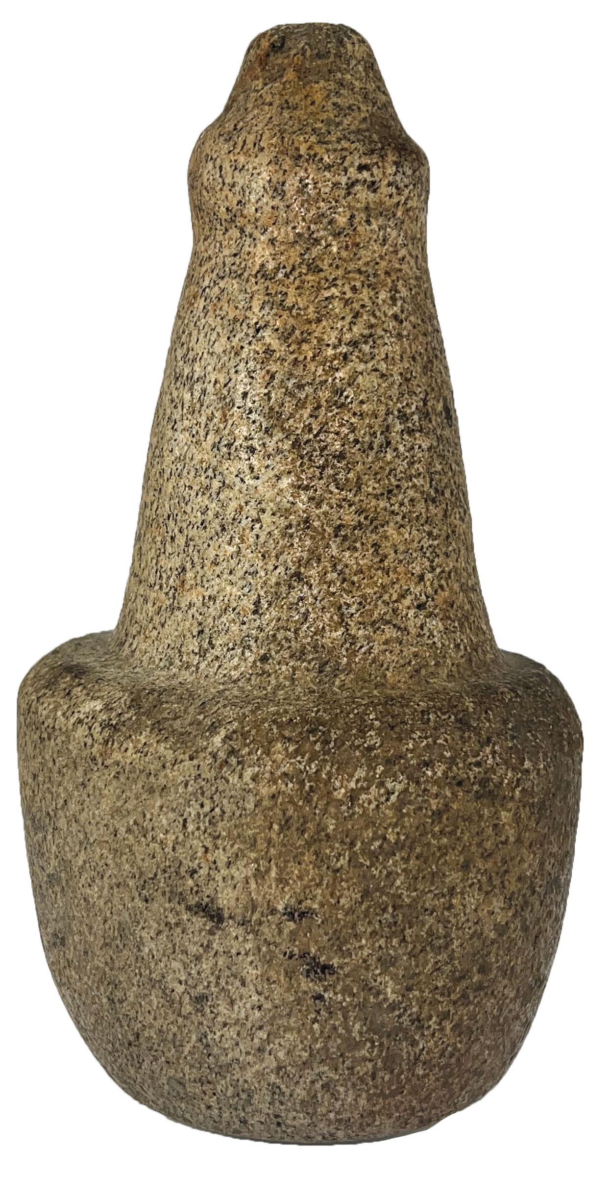 7 1/4" Nipple Top Pestle. High shoulder type. Yakima, WA.: 7 1/4" Nipple Top Pestle. High shoulder type. Found in an orchard in Yakima, WA. Wonderfully patinated white and black spotted Granite. Very good condition. Sits very well. Ex-Dr. John Mountjoy, Brian