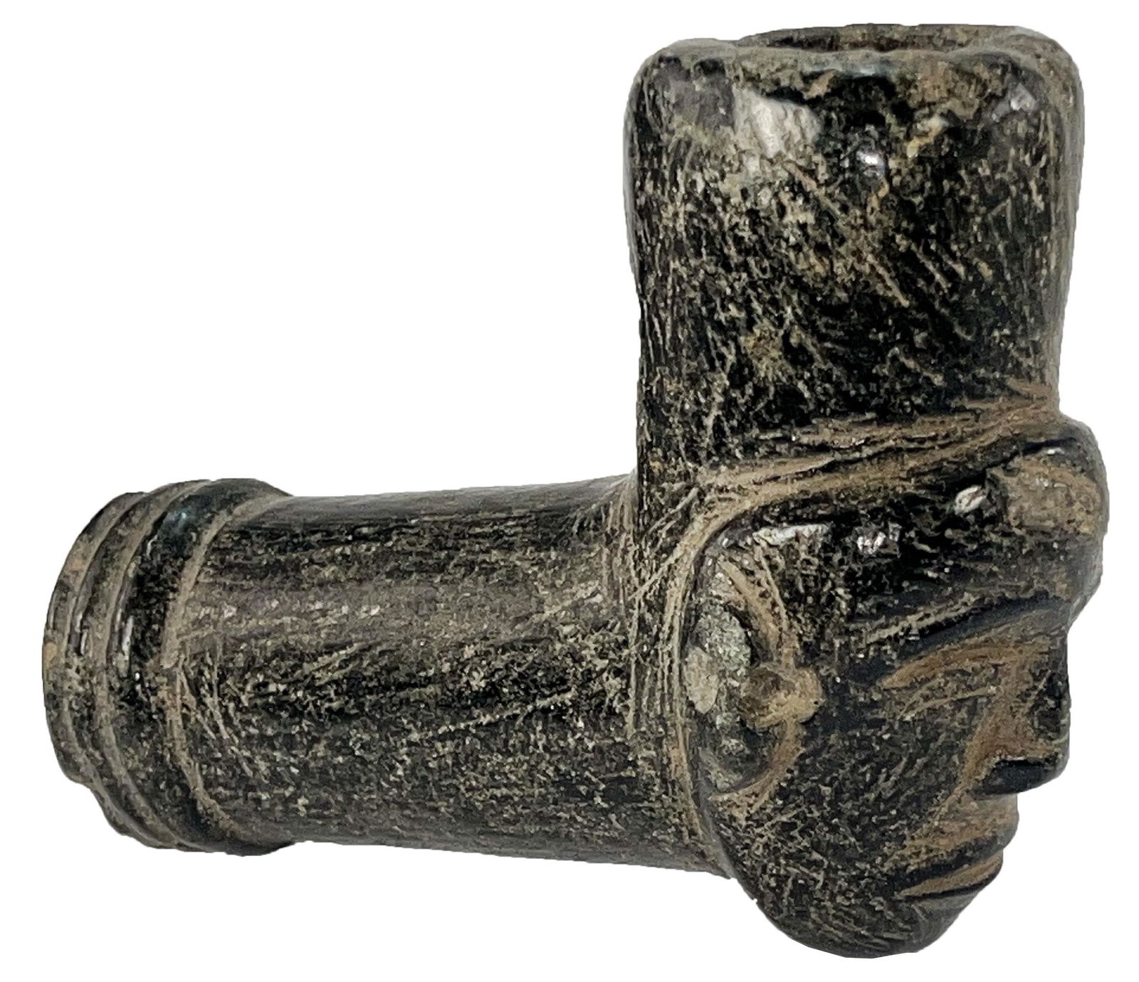 5 1/8" Elbow Pipe with Human Face. Polished Steatite. COA (1 of 10)