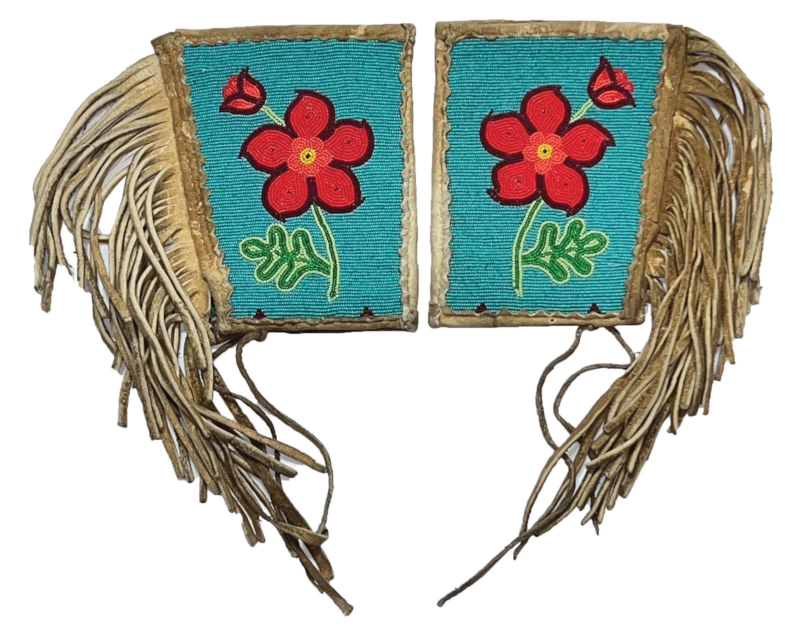 Ojibwe Beaded Arm Bands.   Fully beaded front, leather back (1 of 2)