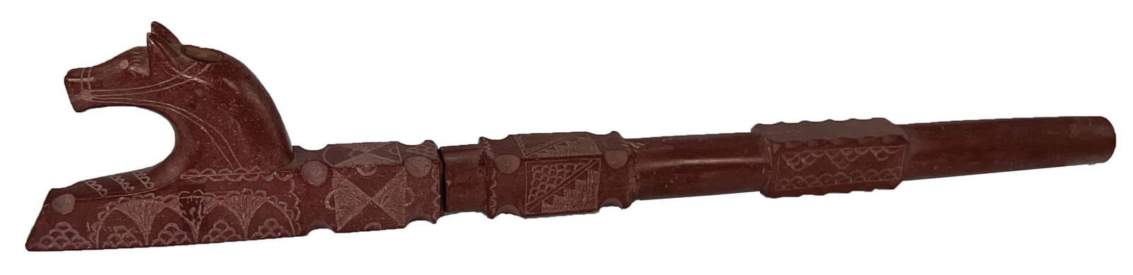 12 1/8" Catlinite Pipe and Stem.   Matching stem and pipe. (1 of 7)