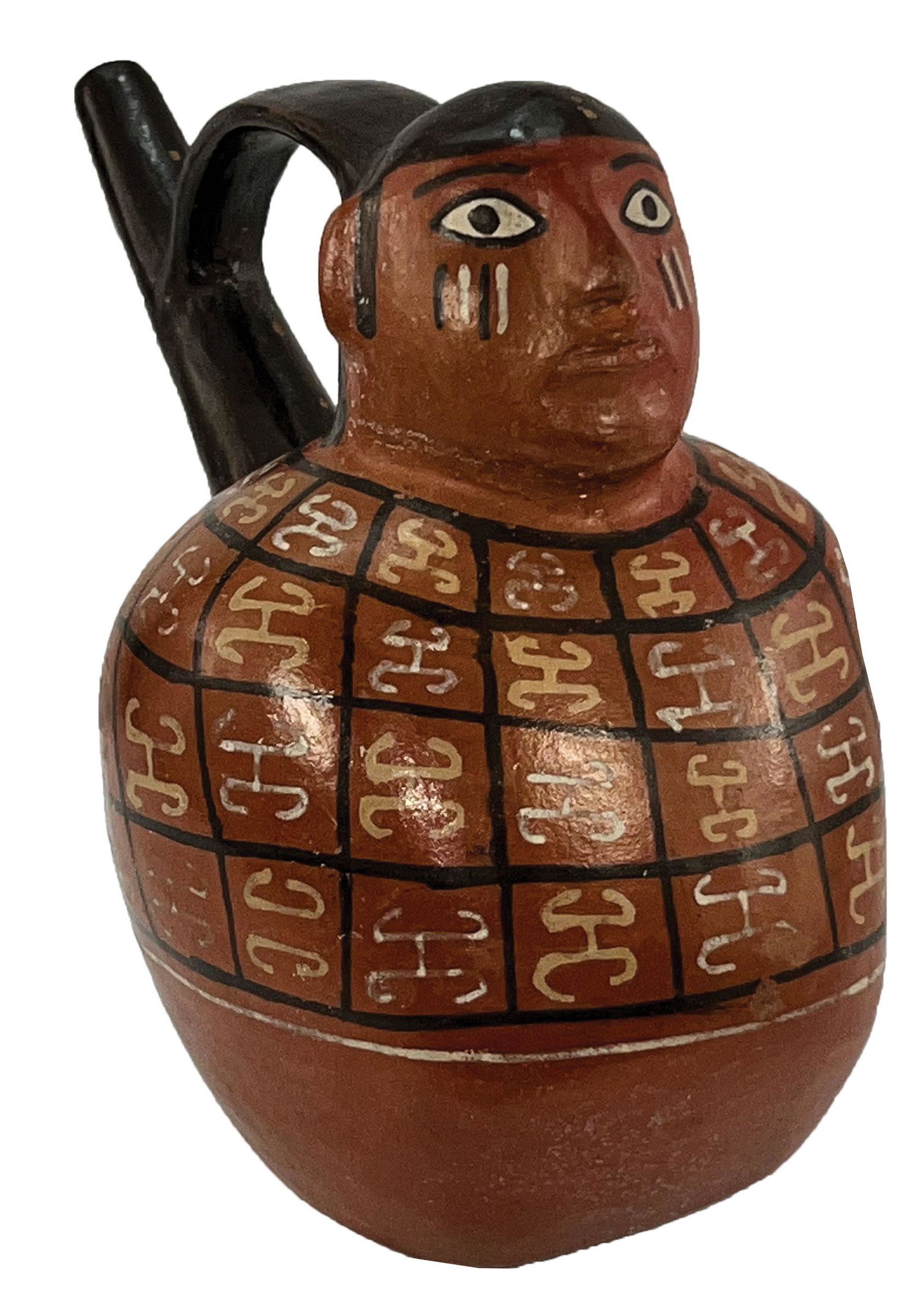 5 3/8" Huari Human Effigy Stirrup Bottle.  Peru.  Very colorful (1 of 8)
