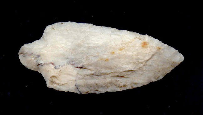 4 5/16" White Quartz Adena. NC. Rogers Paper: 4 5/16" White Quartz Adena. Big North Carolina point. Rogers Paper. Pictured in Partain Relics