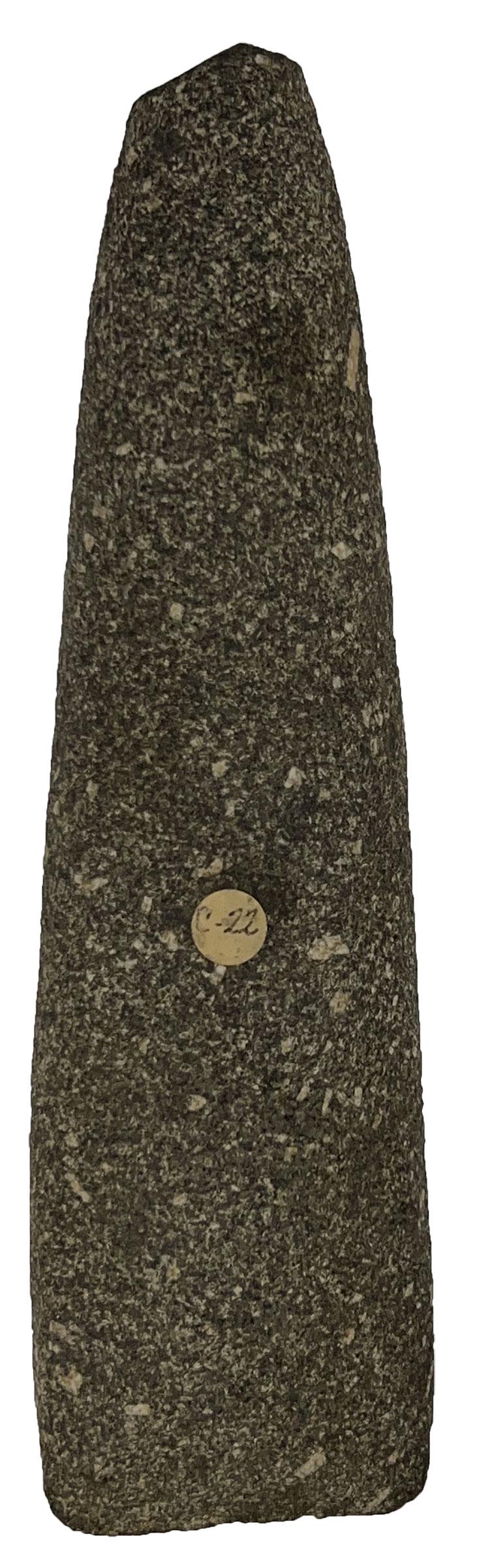 10 1/2" Porphyry Celt.  Pulaski Co, IN.  Good condition.  Bit has been blunted.  Ex-Dr. Joe Otten (1 of 4)
