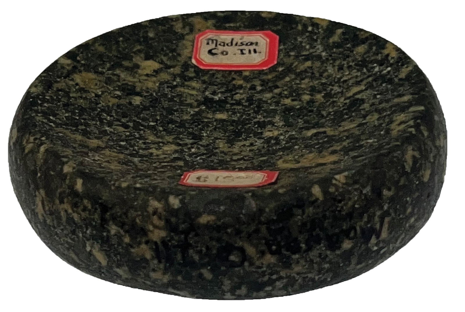2 1/2" Cahokia style Discoidal.  Madison Co, IL.  Graceful shape.  Polished black and white Granite. (1 of 4)