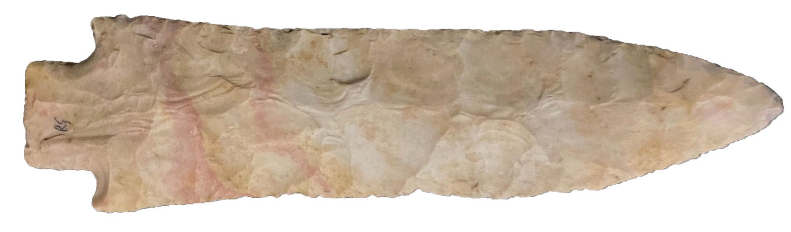 7 1/8" Etley.  Boone Co, MO.  Large and well made.  Red striping.  Some modern rechipping on tip, (1 of 2)