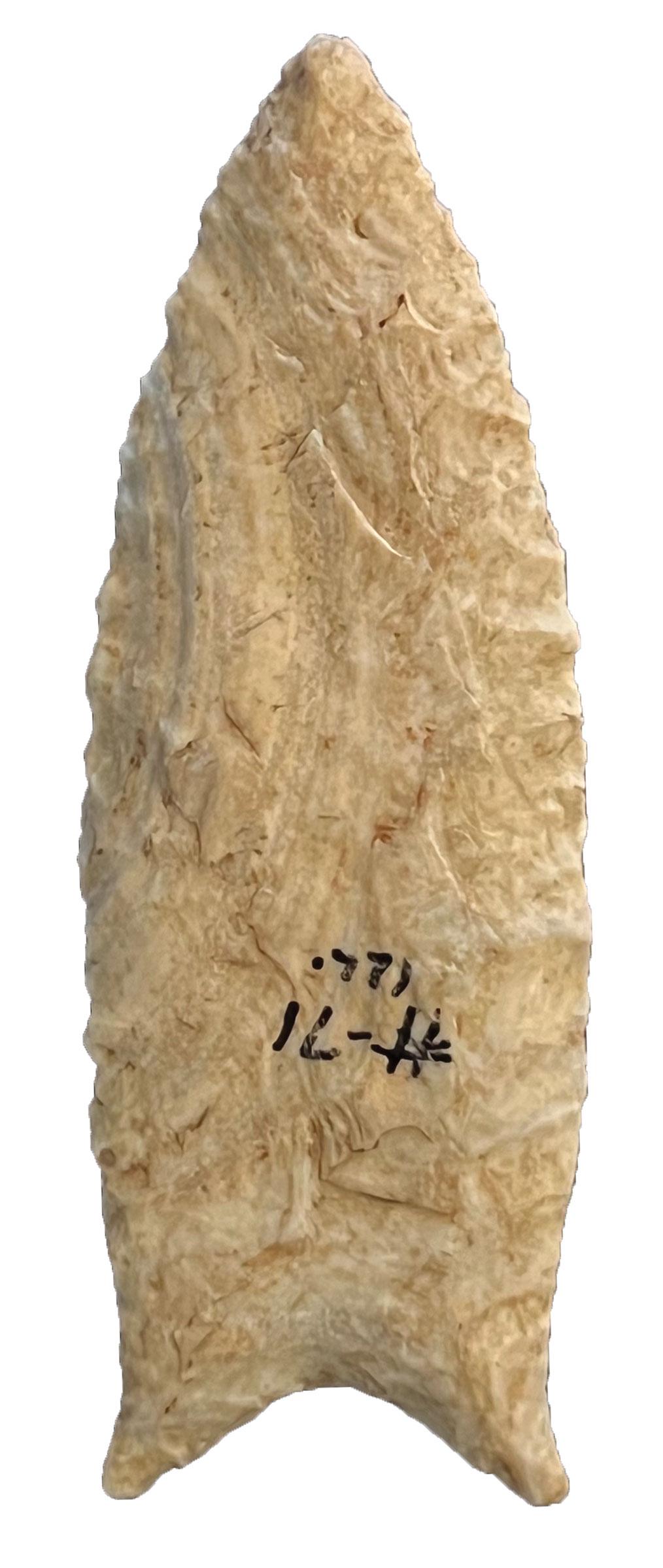 3 1/16" Dalton.  IL.  Striped Woodford Chert.  Nicely serrated edges.  Ex-Dean Mesnard.  Putty G9 (1 of 3)