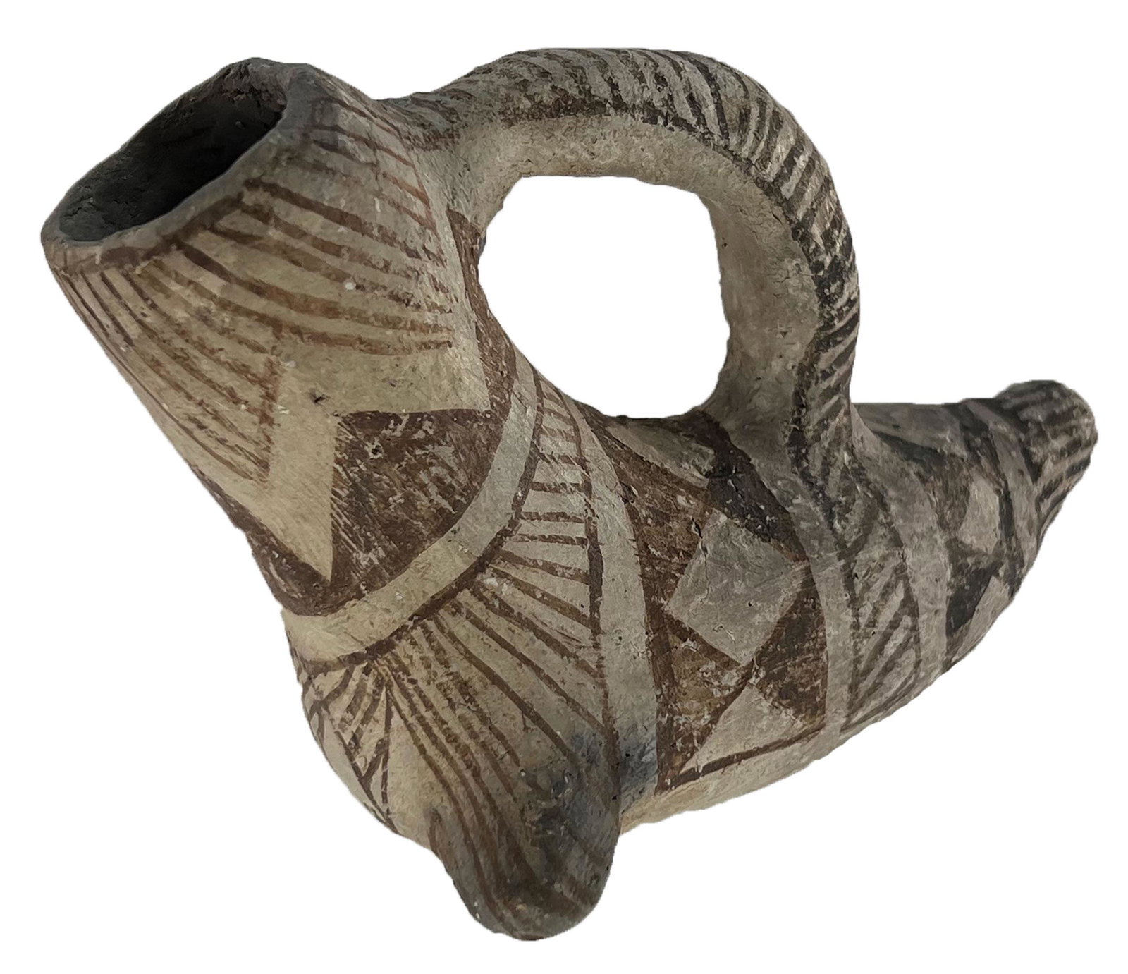 5" Anasazi  Duck Effigy Bottle.  Hingsen Ranch, AZ.  Artistic dark brown geometric designs over (1 of 7)