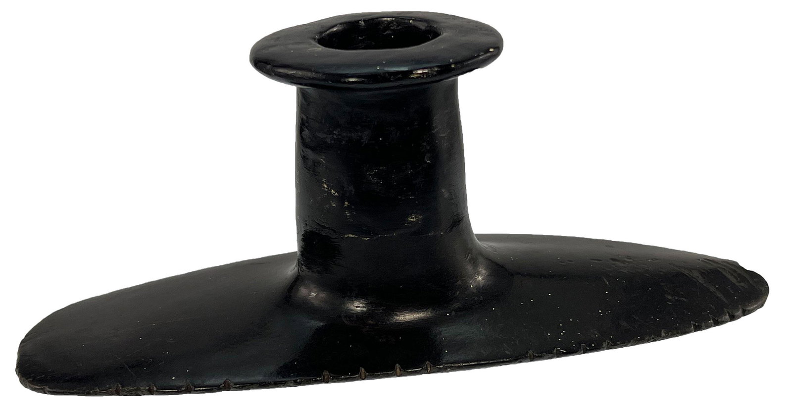 8 1/8" TN Platform Monitor Pipe. Pictured in, Legends of Prehistoric Art II: 8 1/8" Platform Monitor Pipe. Sullivan Co, TN. Very fine example with sleek, tallied base. Top 2" of bowl is restored. Highly polished Steatite. Ex-Floyd Ritter, Byron Knoblock (tag). Very fine displa