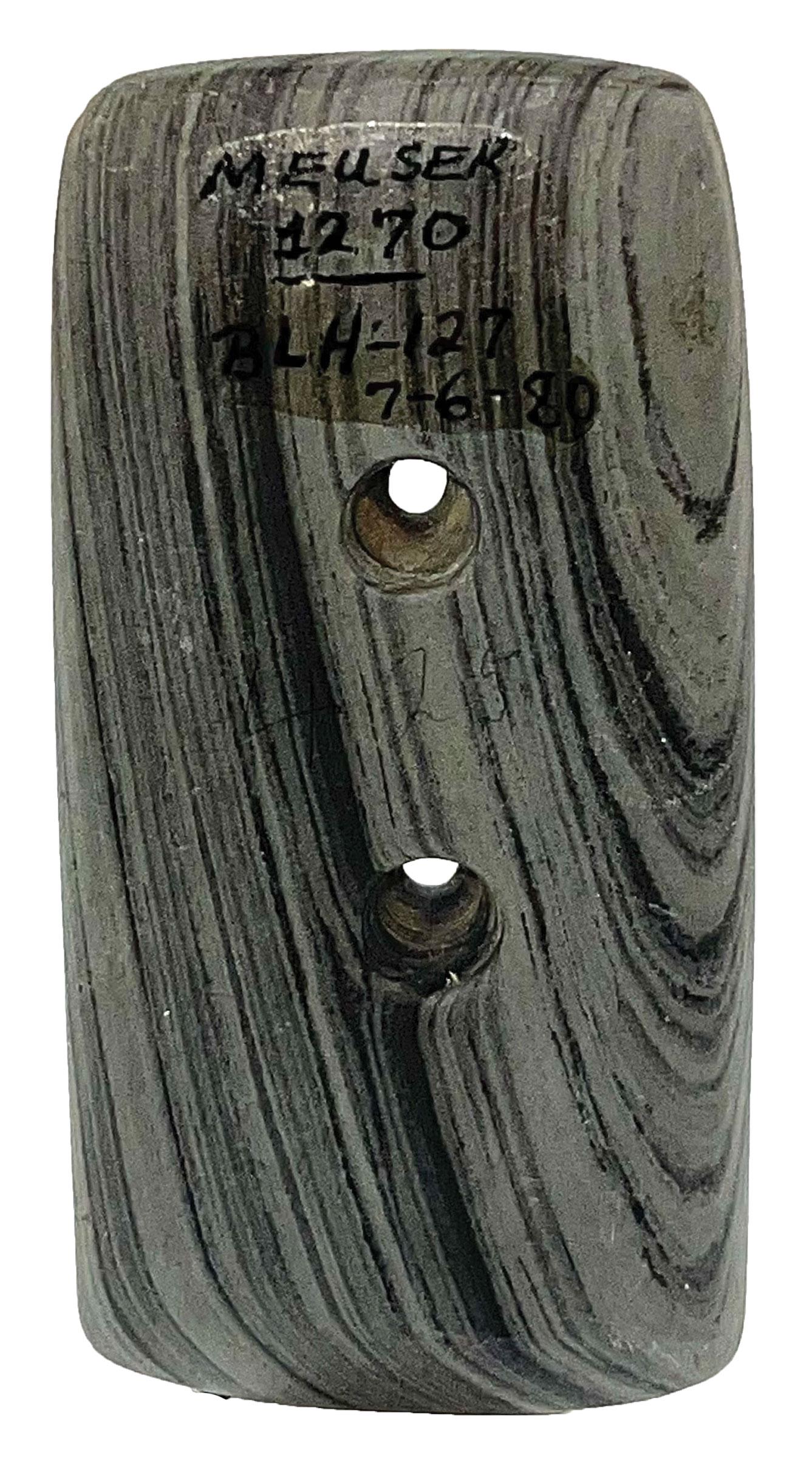 4 5/8" Trapezoidal Gorget. Banded Slate. Hopewell drilling. Ex- Billy Hillen: 4 5/8" Trapezoidal Gorget. Very fine condition. Nicely shaped. Banded Slate. Hopewell drilling. Ex- Billy Hillen, Dr. Gordon Meuser