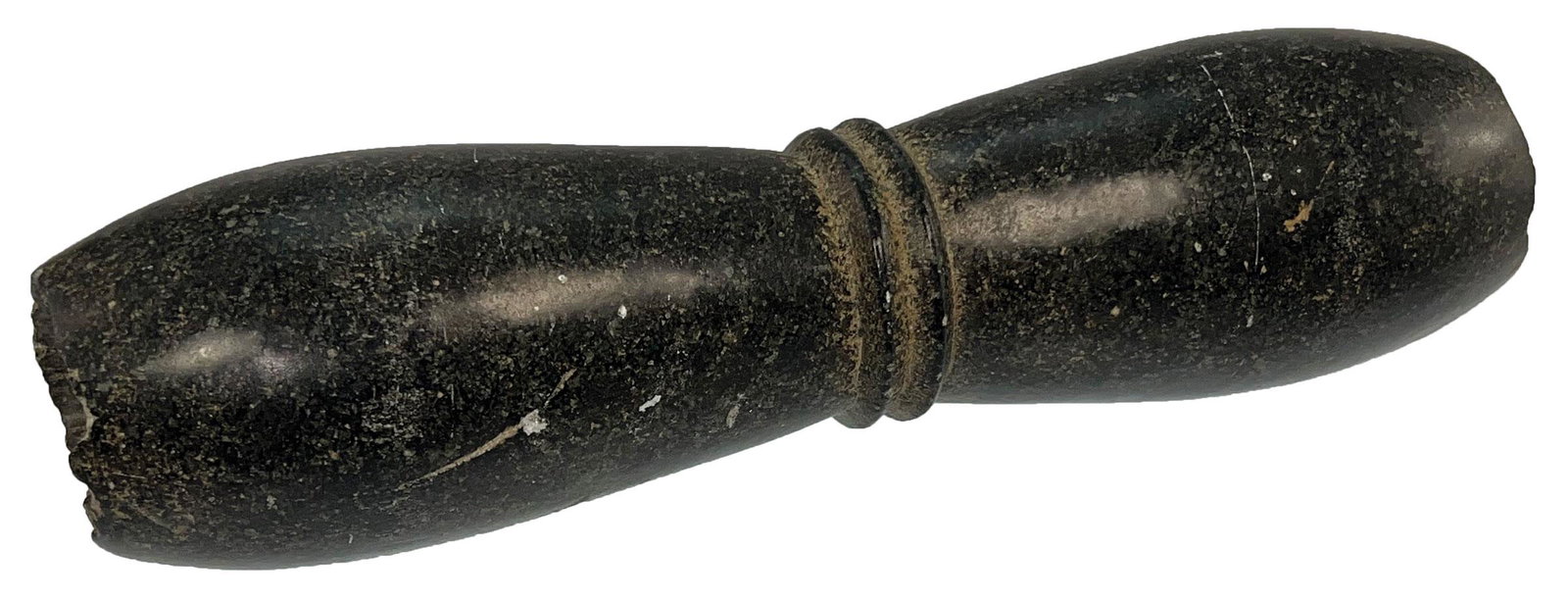 10 1/2" Bi-Conical "Clowdblower" Tube Pipe. Large and well shaped.: 10 1/2" Bi-Conical "Clowdblower" Tube Pipe. Double ribbed in center. Large and well shaped. Some light wear/chipping on bowl rims. Highly polished Steatite. A fine example.