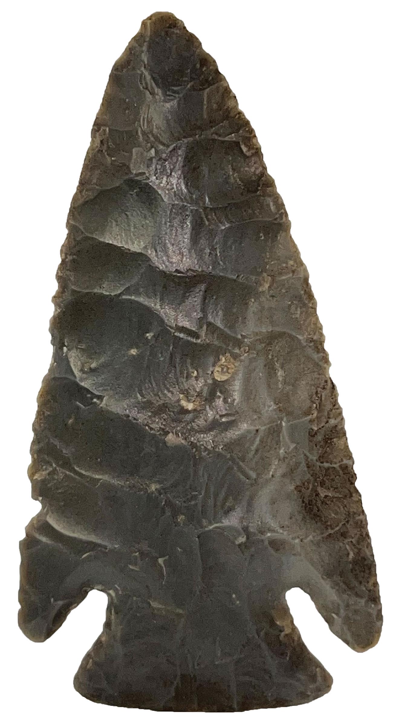 3 1/2" Lost Lake. Orange Co, IN. Hornstone. Ex-Jim Bennett, Bob Lindley.: 3 1/2" Lost Lake. Orange Co, IN. Glossy Hornstone. Well made with precise flaking. Ex-Kyle Lawson, Jim Bennett, Bob Lindley. Putty G9 COA