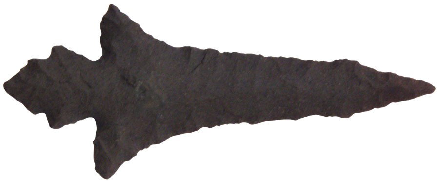Large 1 15/16" Hayes. Pictured. Partain Paper: Large 1 15/16" Chocolate Kiamichi Hayes. Turin style tip. Pictured in Prehistoric Antiquities. found at the Riley Site in Pike Co, AR. One of the finest Caches of Hayes ever found. Rare size and quali