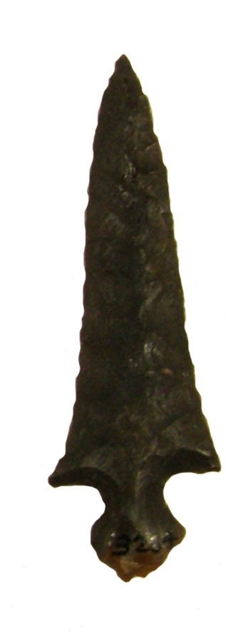 1 13/16" Agee (Alba). Riley Site, AR. Papered: 1 13/16" Agee (note: Ken Partain classified this as an Alba). Found with Hayes points in Pike Co, AR (Riley Site) by Tommy Goff. Dark Green Kiamichi. Partain Paper