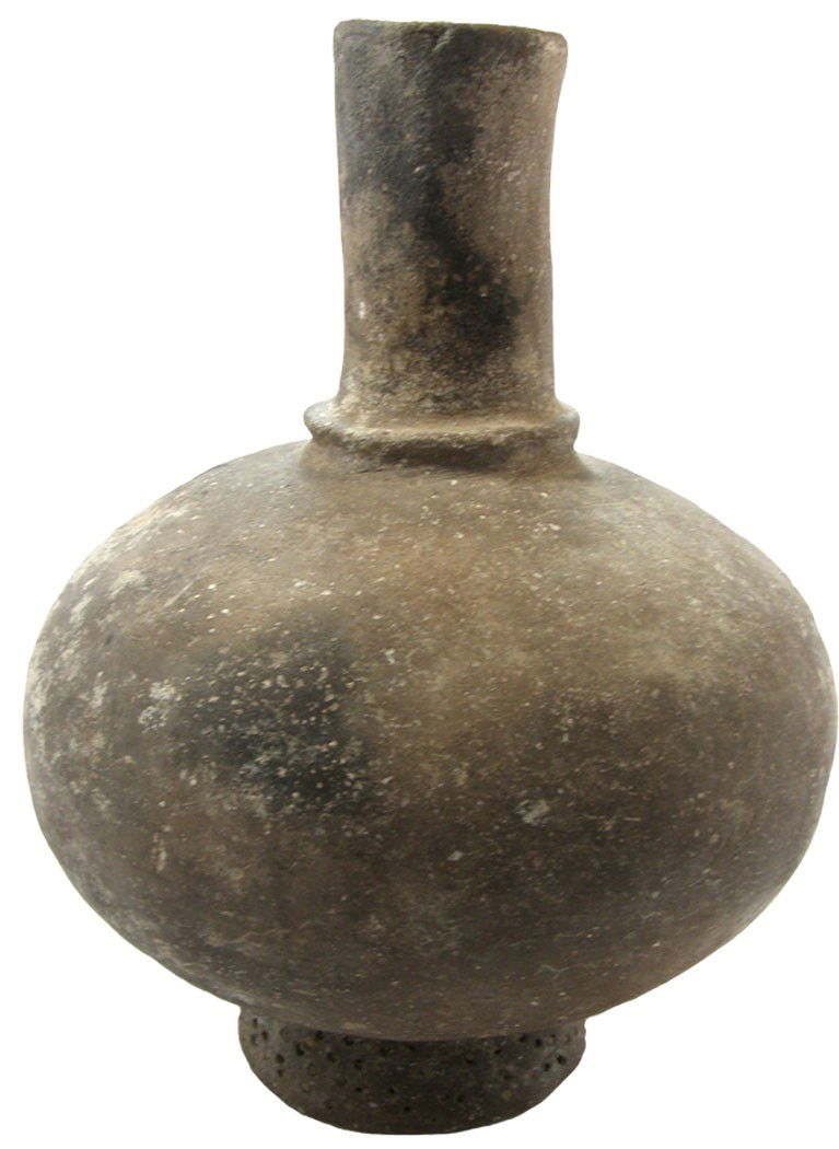 9 3/4" Tall Pedastal Bottle. AR. Davis Paper: 9 3/4" Tall Pedastal Bottle. Wildy Site, Mississippi Co, AR. Solid bowl with rim rest.. Davis Paper