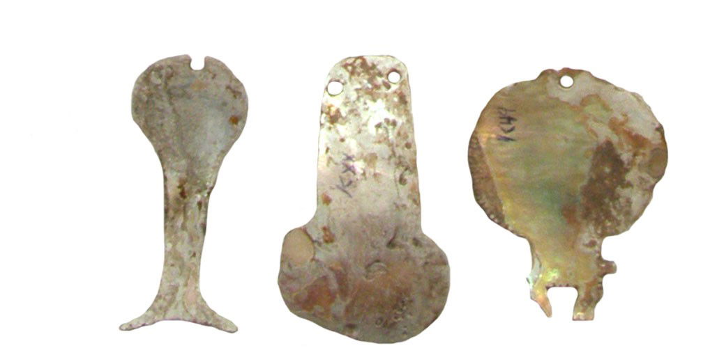 Group of three 2 1/2" Shell Pendants. CA. Ex-Tom: Group of three 2 1/2" Shell Pendants. San Joaquin Valley, CA. Ex-Tom Davis