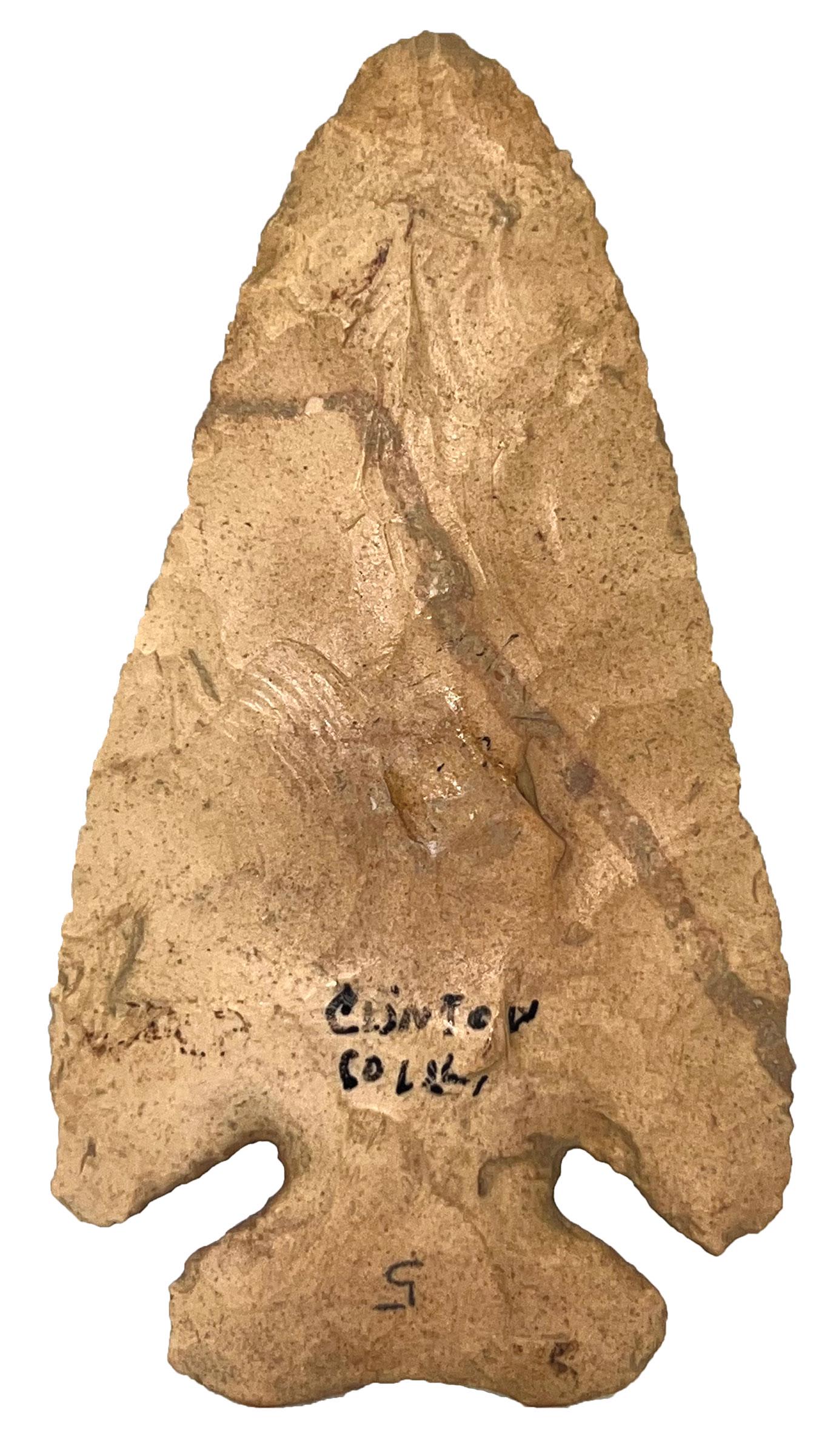 4 1/8" Thebes.  Clinton Co, IL.  Broad, early stage resharpening.  Putty G8+ COA (1 of 3)