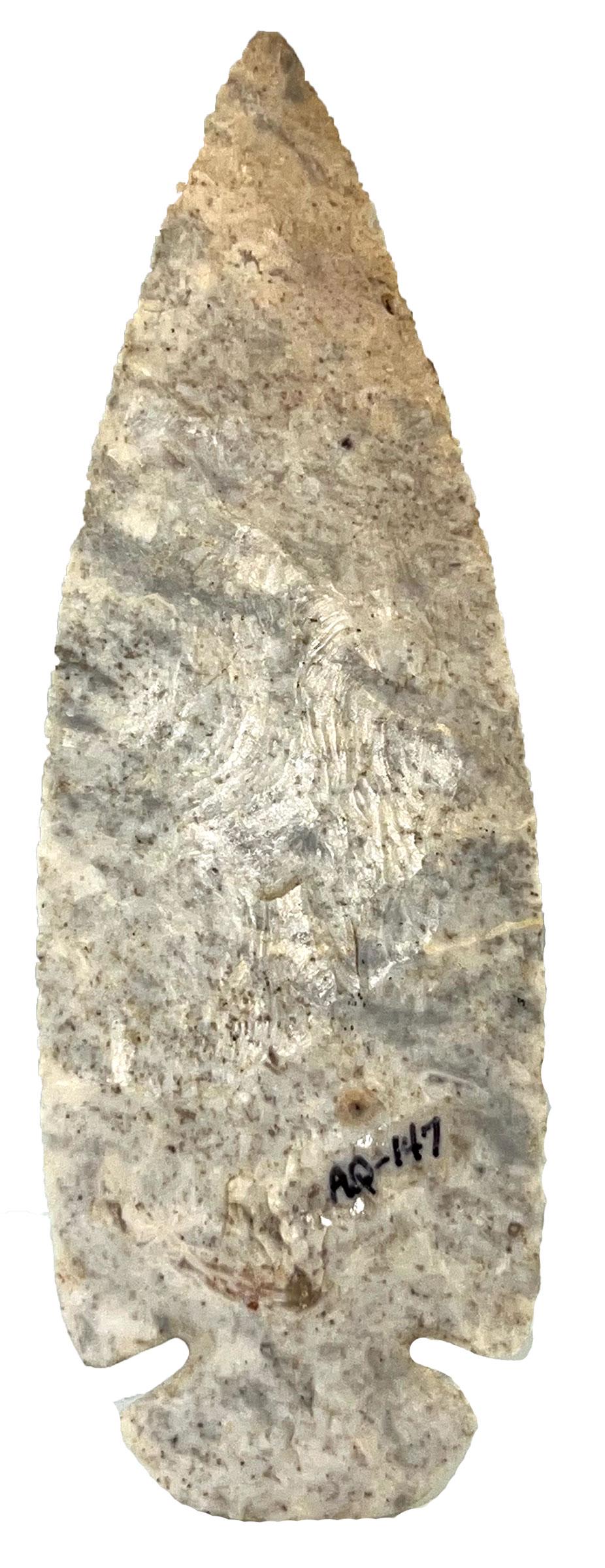 4 1/4" Dovetail.  Wells Co, IN.  White Coshocton with blue/gray spotting.  COA (1 of 3)