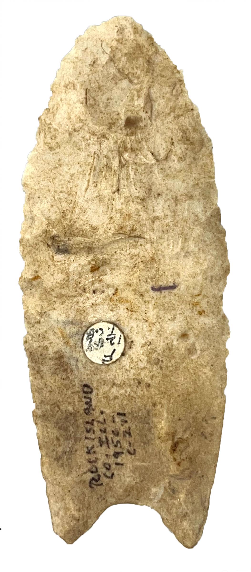 4" Clovis.  Rock Island Co, IL.  Glossy white Burlington.  Ex- Beutell.  Found in 1950. (1 of 6)