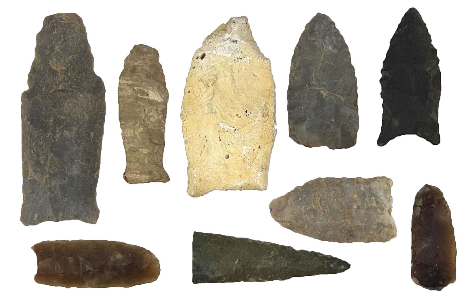Nine Paleo Points/Bases.  Neat examples.  White point has Dickey COA (1 of 2)
