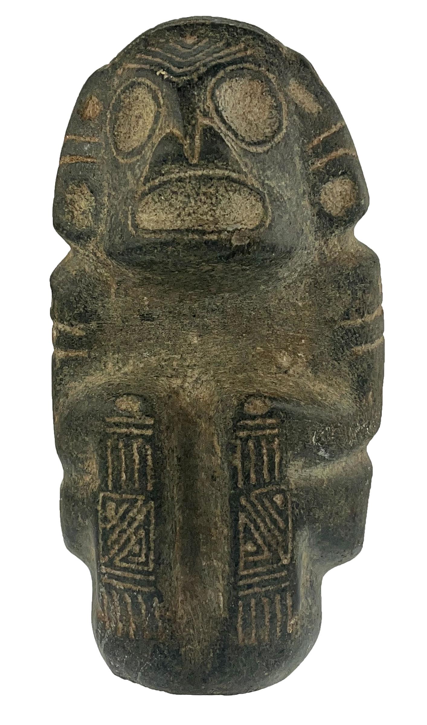 9" Squatting Zemi.  Taino, Hispaniola.  Well carved with detailed engraving front and back. (1 of 5)