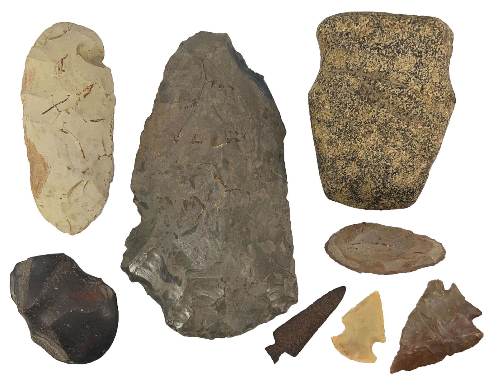 End of a collection.  Eight Relics including 3 3/4" High Pole OH Axe (1 of 2)