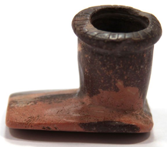 1 5/8” Hopewell Pipe. OH. Two Tone Red Pipestone: 1 5/8” Hopewell Pipe. OH. Two Tone Tan and Red Pipestone. From the old Harry Horner (H-97) collection