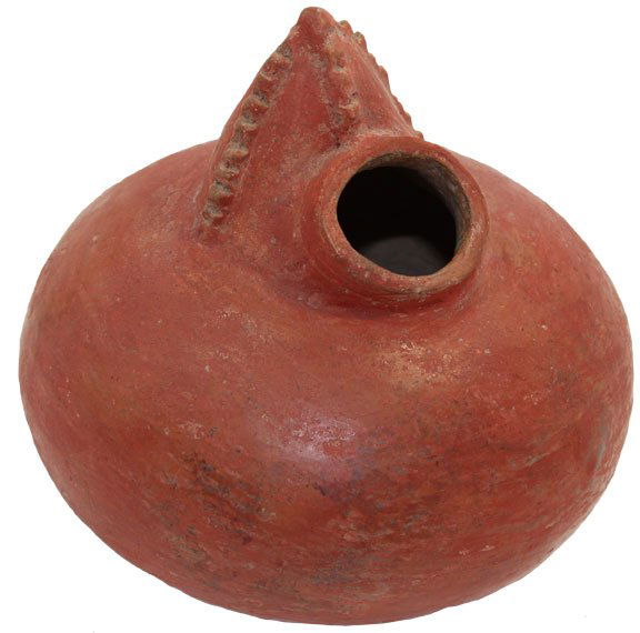 4 7/8” Red Corngod Bottle. Pictured Pipes’ Coll,: 4 7/8” Tall Corngod Bottle. Excellent condition, original paint. Pictured in Pipes’ Collection, WW#10, pg 264. An old John DeLime piece