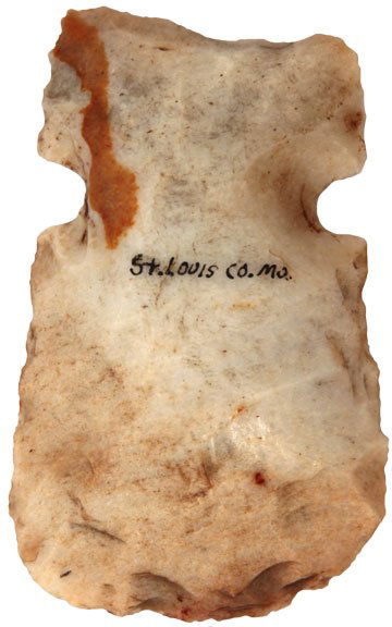 3 5/8” Miniature Notched Hoe. MO. Kaolin: 3 5/8” Miniature Notched Hoe. St. Louis Co, MO. Made of Kaolin. Very nice example