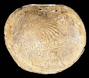 Dr. Bunch's 5 11/16" Shell Rattlesnake Gorget.   Davis COA.  Pictured  in  1980 Prehistoric Art