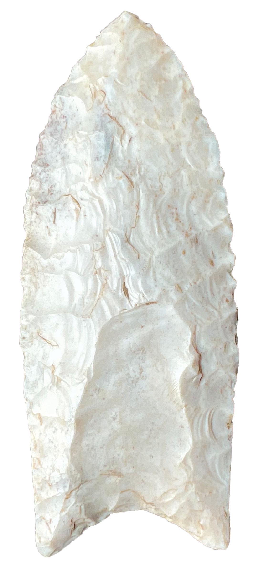 3 7/16" Clovis. Fulton Co, IL. Glossy Avon Chert. Found by Jerry Edwards. G10, finely made: 3 7/16" Clovis. Fulton Co, IL. Glossy Avon Chert. Found by Jerry Edwards. G10, finely made with good fluting.