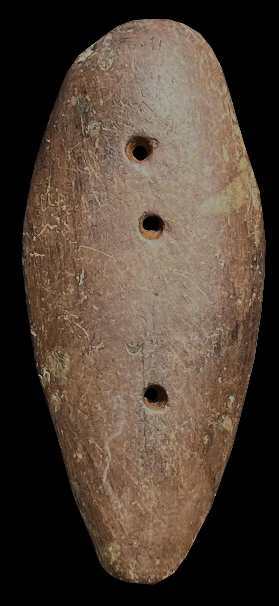 4 1/2" Glacial Kame Gorget. Shelby Co, IN. Brown Slate. Ex-Harry Relenski.: 4 1/2" Glacial Kame Gorget. Shelby Co, IN. Three Hole design, 5/16" thick.. Good condiiton. Finely polished brown Slate. Ex-Harry Relenski.