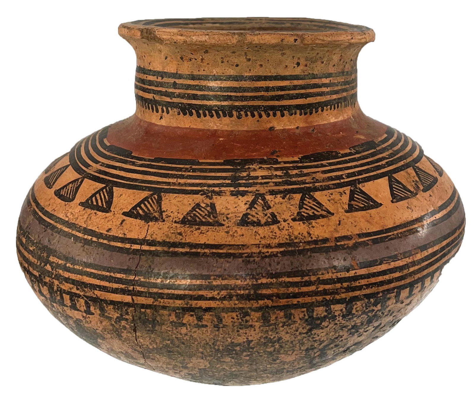 8 1/2" D Painted Globular Jar. Perino COA. Ex-Fitzgerad. Central Panama. Great History: 8 1/2" D Painted Globular Jar. Central Panama. Pre-Columbian. 500 BC to 400 AD. Beautifully painted with a hit of royal blue. Great History; Ex-Curt Grimmer, Rick Fitzgerald, Don Ham, Byron Knoblock. 