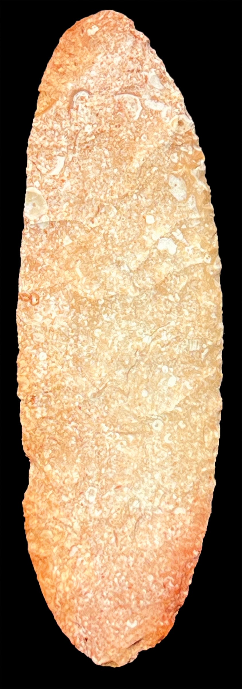 6 1/4" Bi-Pointed Blade.  Calhoun Co,  iL.  Colorful chert, possibly heat treated.  Ex-Dale Rector (1 of 4)